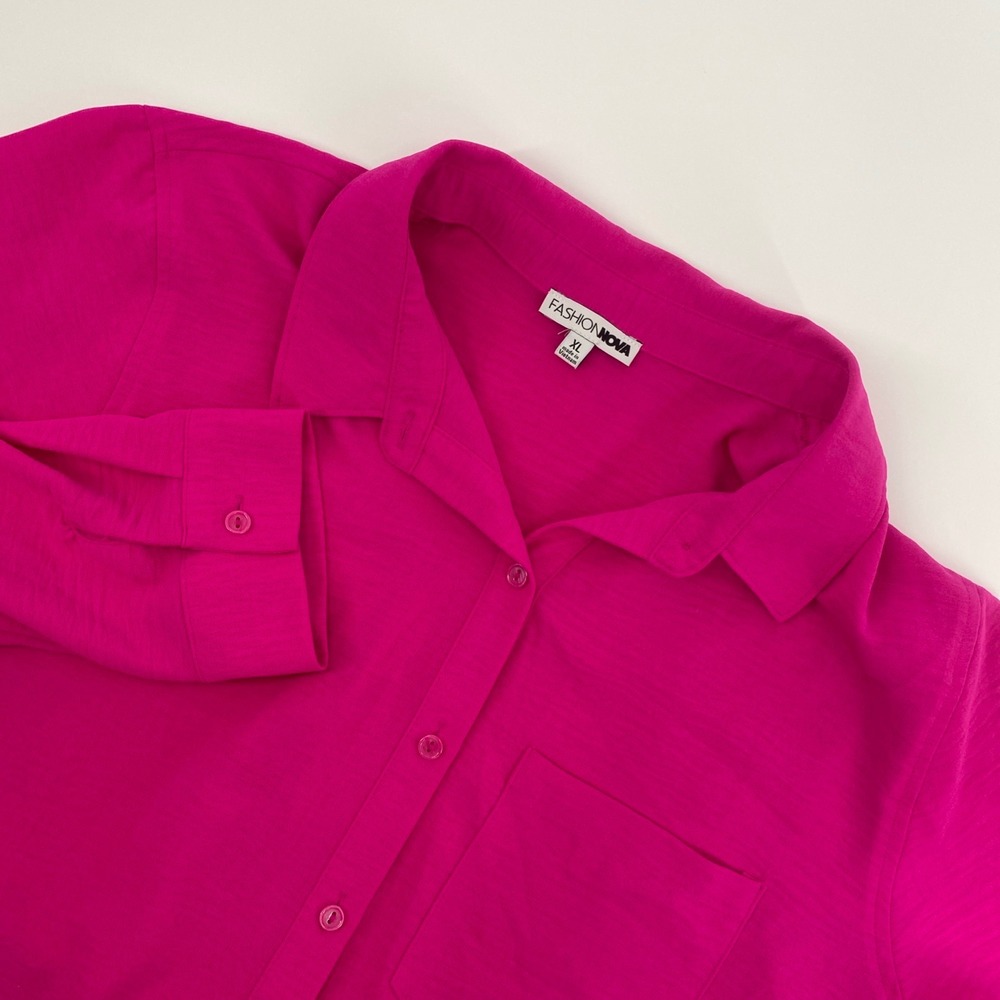 Fashion Nova Button Up Shirt Womens XL Magenta Pink Pocket Relaxed Barbie Office